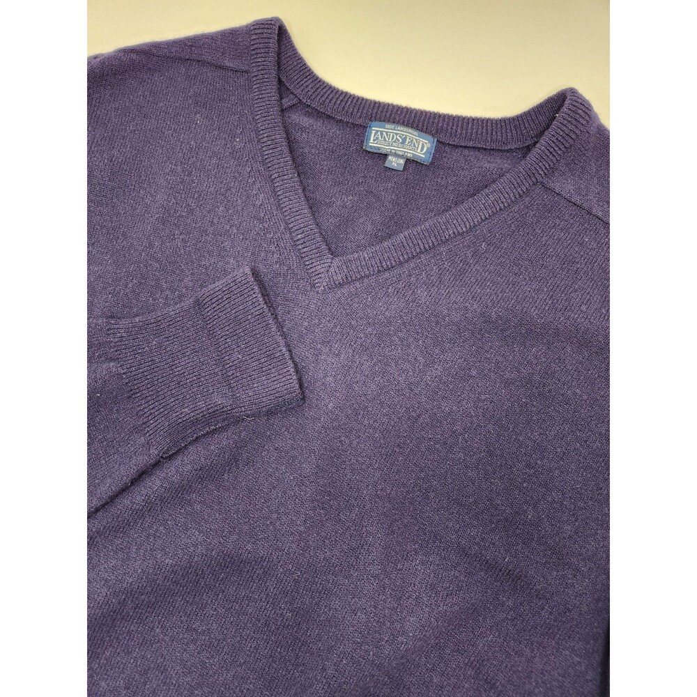VTG Land's End Sweater Men's XL Long Blue 100% Lambswool V-Neck Made In England